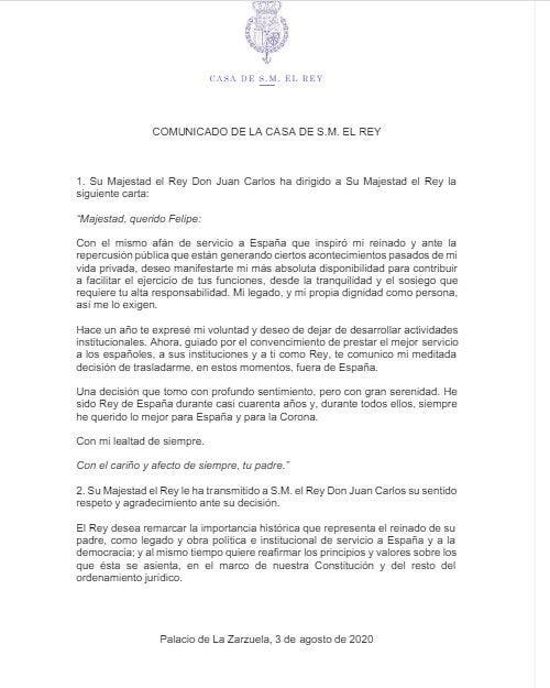 juan Carlos I comunicado